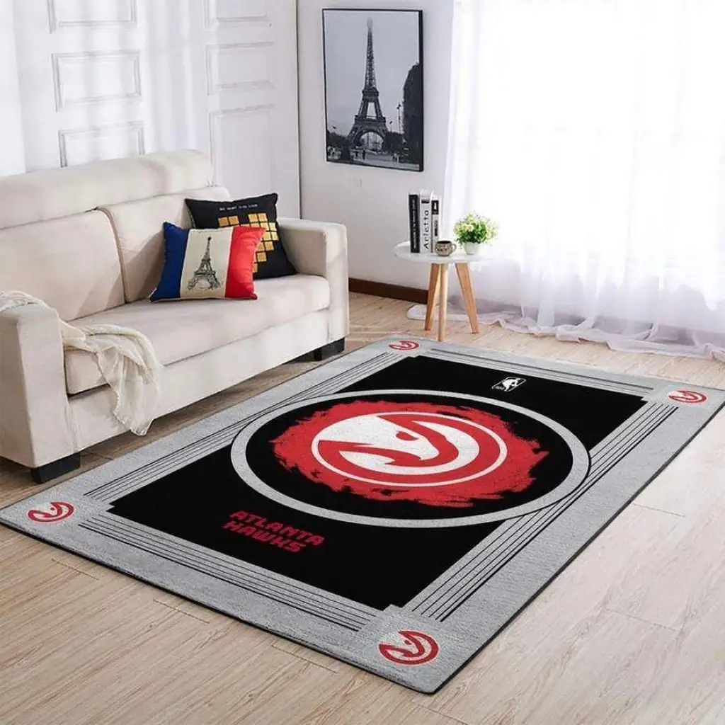 Atlanta Hawks Rug - NBA Basketball for Living Room Black and Red