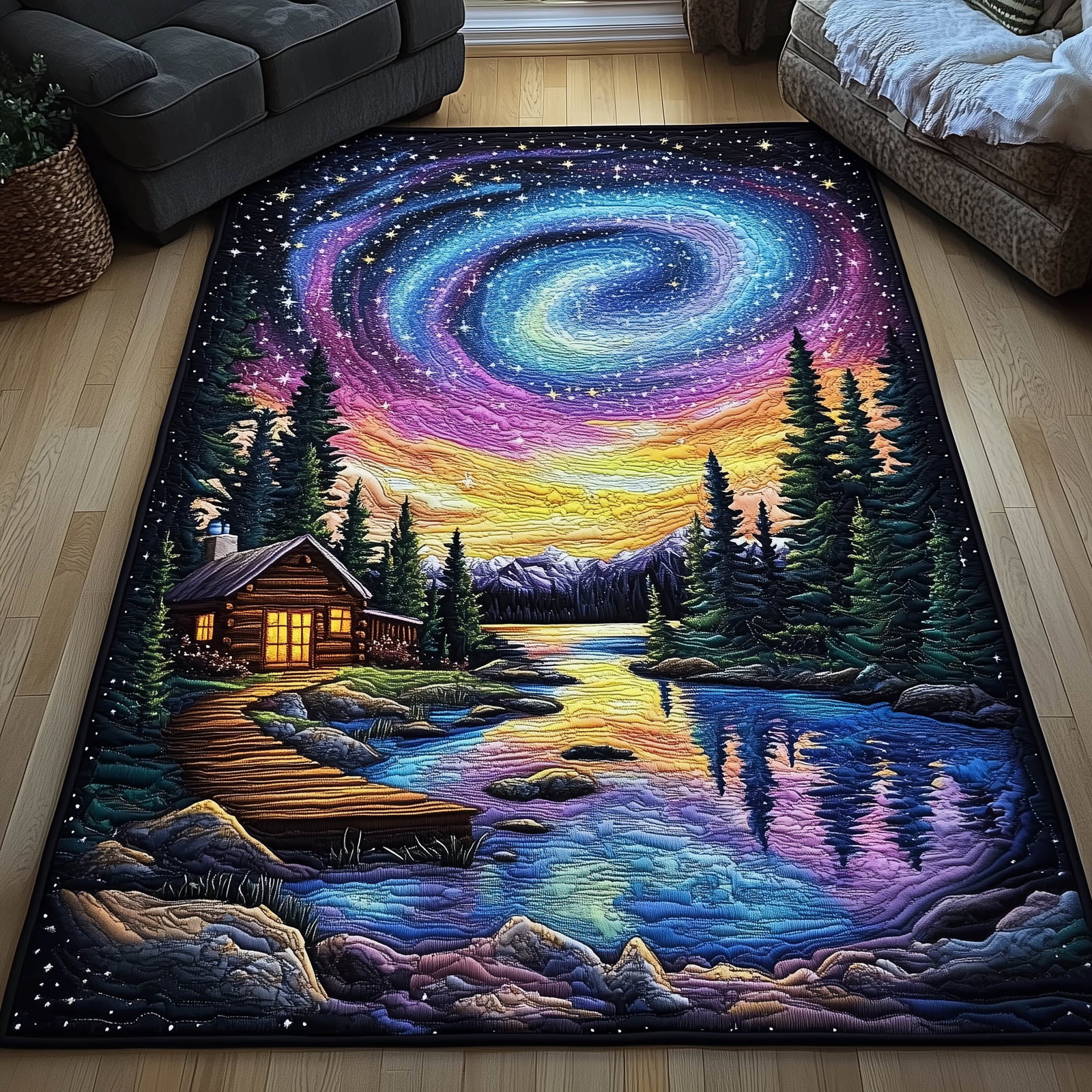 Aurora Borealis Area Rug - Non-Slip Washable 3D Print Rug for Living Room & BedroomTVC210858