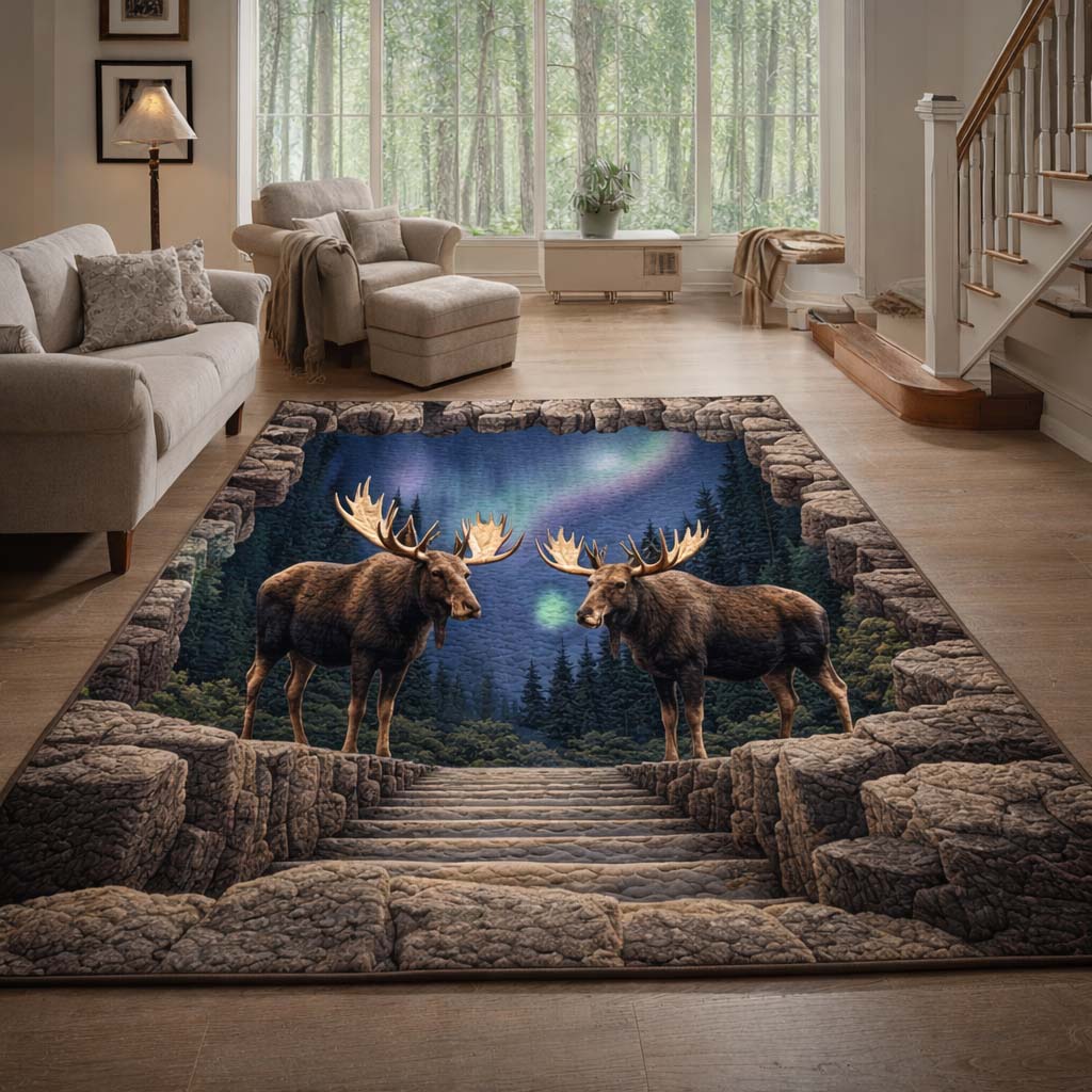 Aurora Moose Area Rug - Non-Slip Washable 3D Print Rug for Living Room & BedroomTVC210868