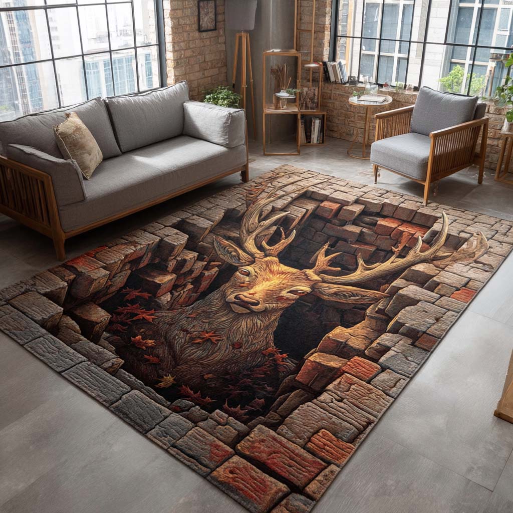 Autumn Deer Area Rug - Non-Slip Washable 3D Print Rug for Living Room & BedroomTVC210847