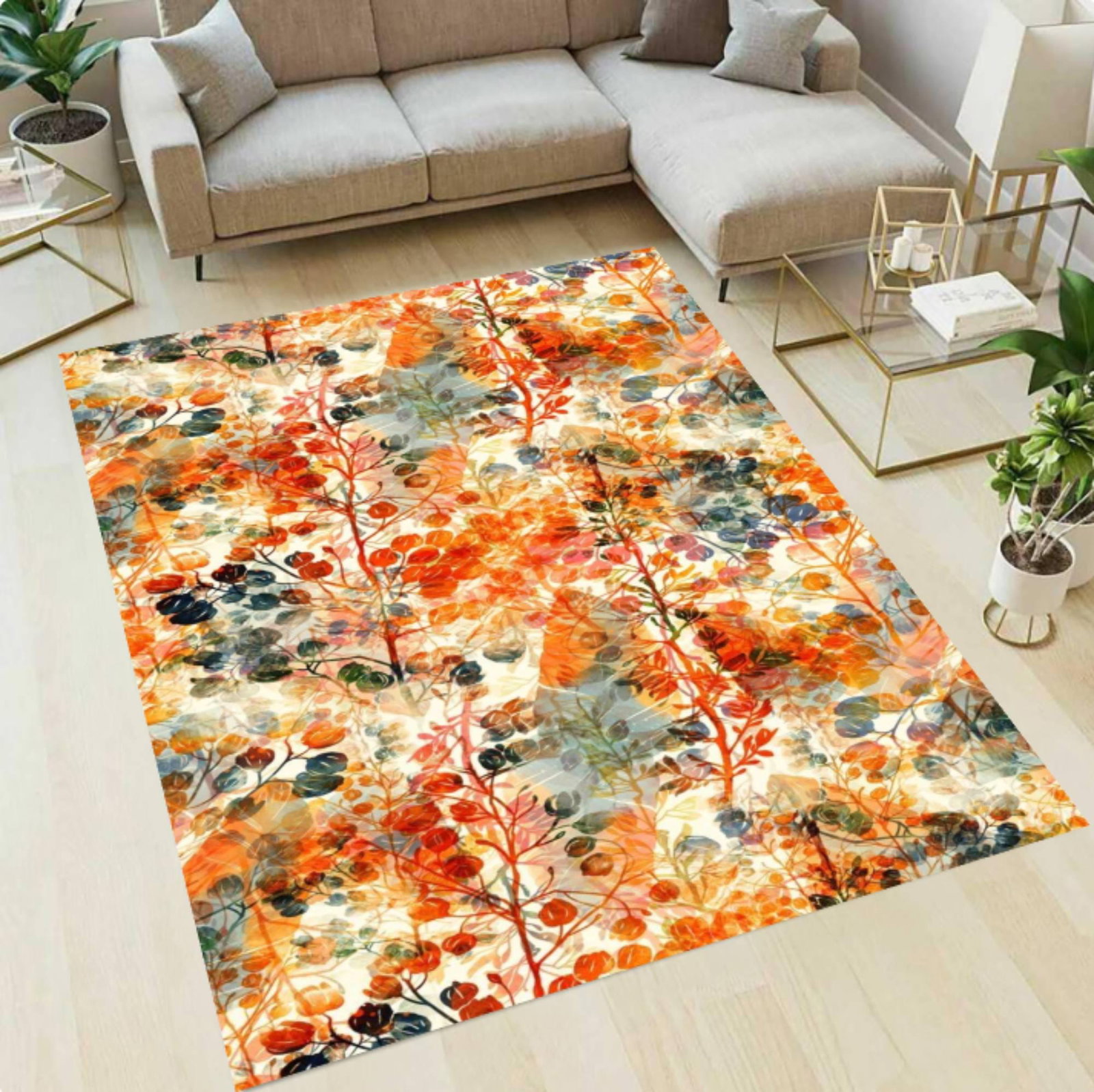 Autumn Floral Area Rug, Watercolor Botanical Art DesignTVC1708393