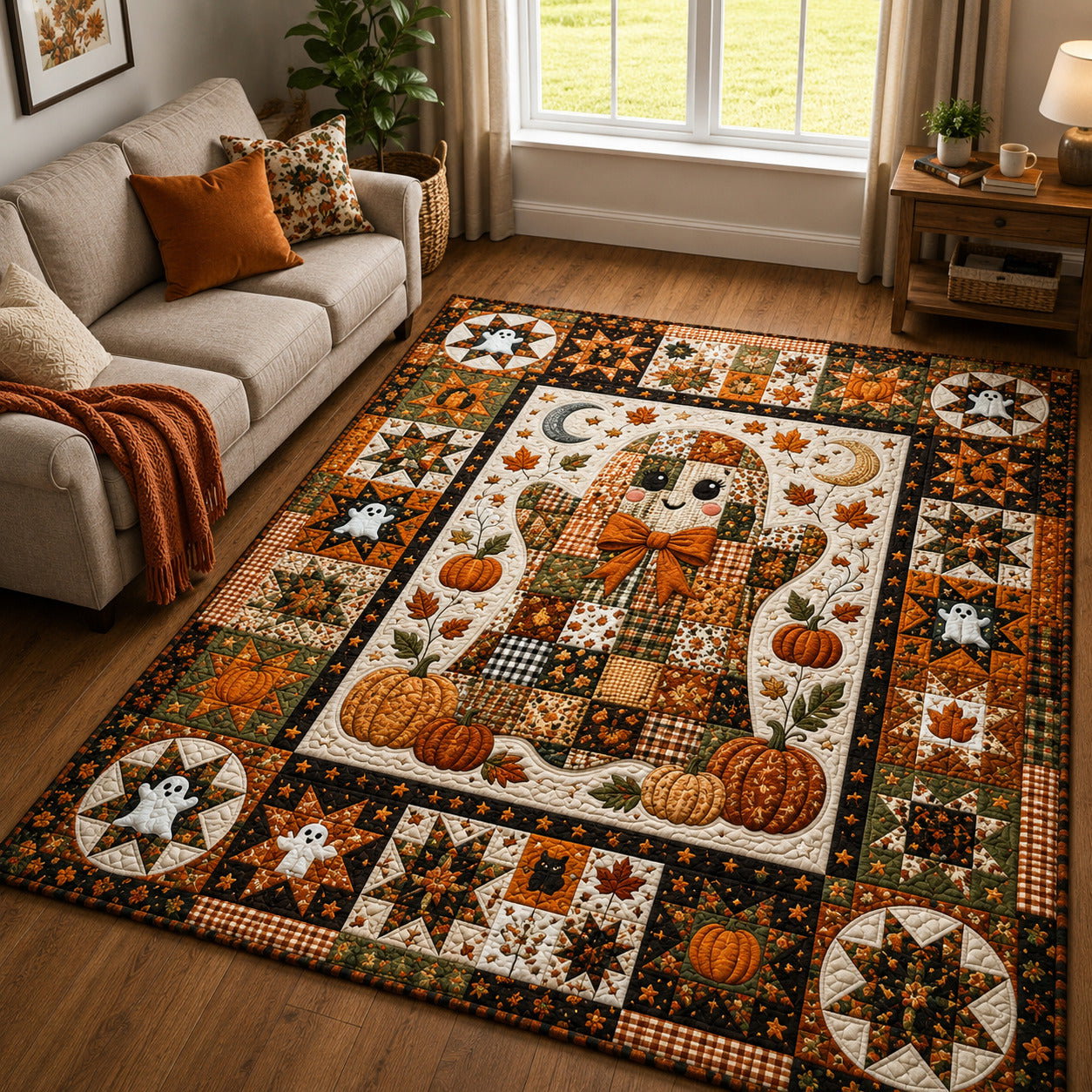 Autumn Ghost Patchwork Area Rug - Non-Slip Washable 3D Print Rug for Living Room & BedroomTVC210861