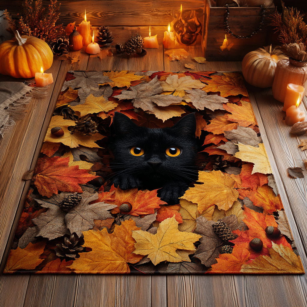 Autumn Leaf Cat Area Rug - Non-Slip Washable 3D Print Rug for Living Room & BedroomTVC210848