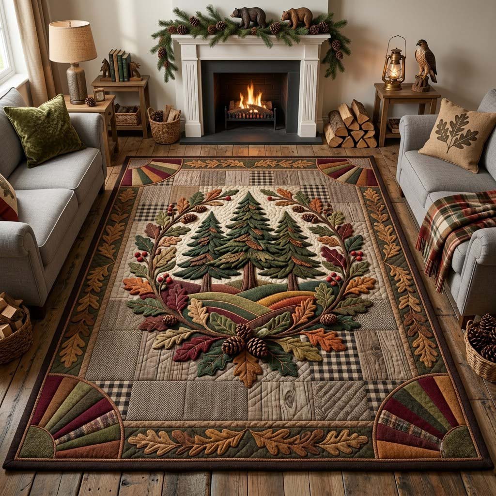 Autumn Lodge Woodland Area Rug - Non-Slip Washable 3D Print Rug for Living Room & BedroomTVC2108103