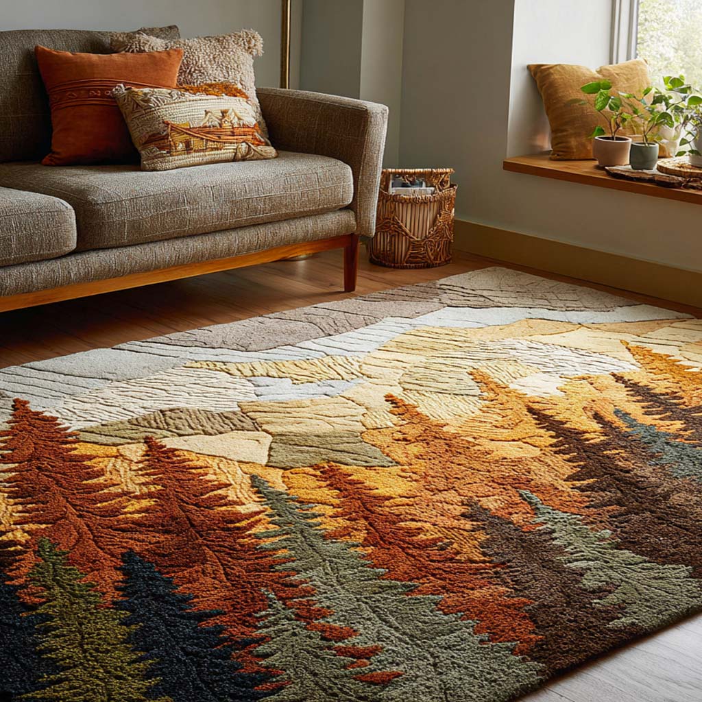 Autumn Pines Area Rug - Non-Slip Washable 3D Print Rug for Living Room & BedroomTVC210852