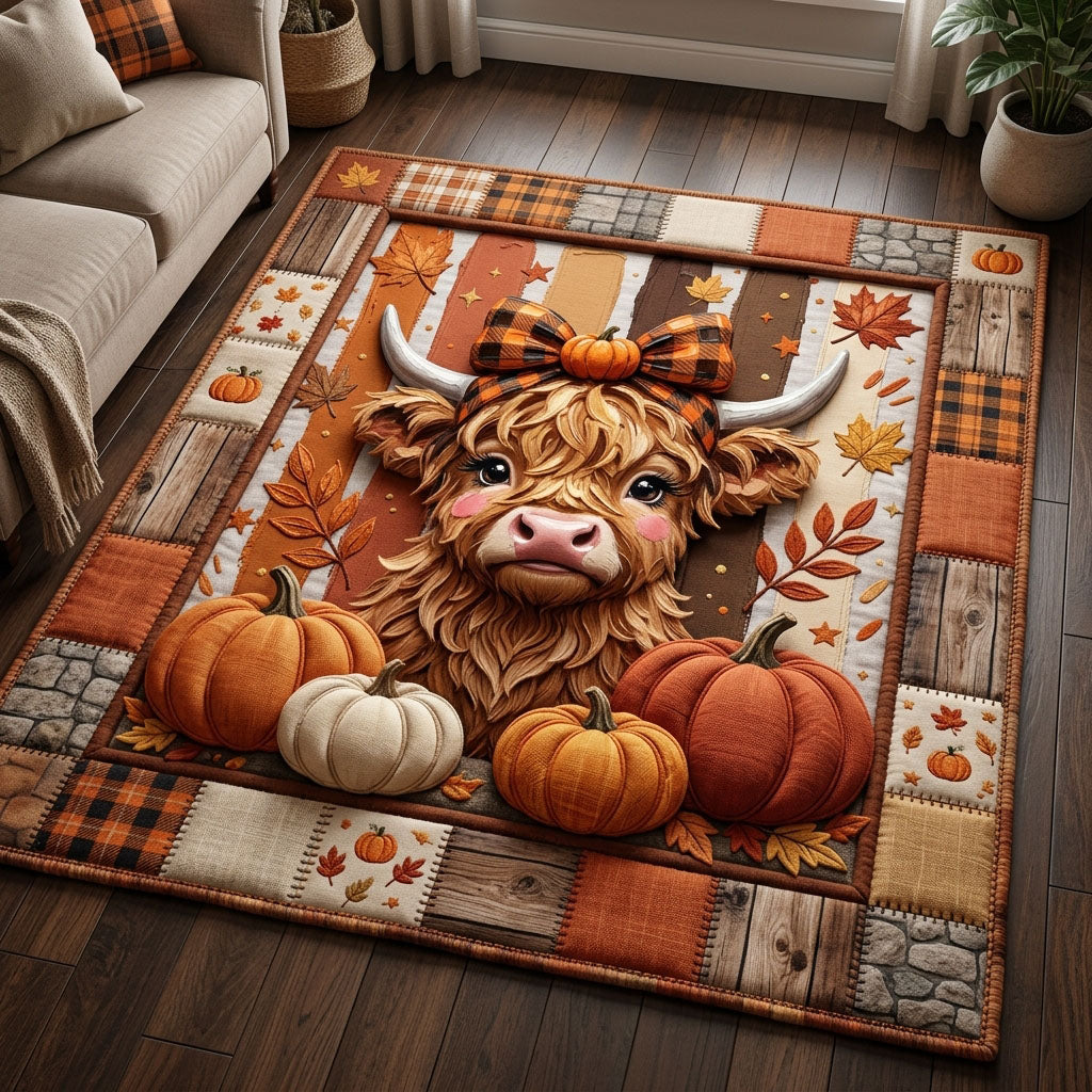 Autumn Pumpkin Highland Cow Area Rug - Non-Slip Washable 3D Print Rug for Living Room & BedroomTVC210857