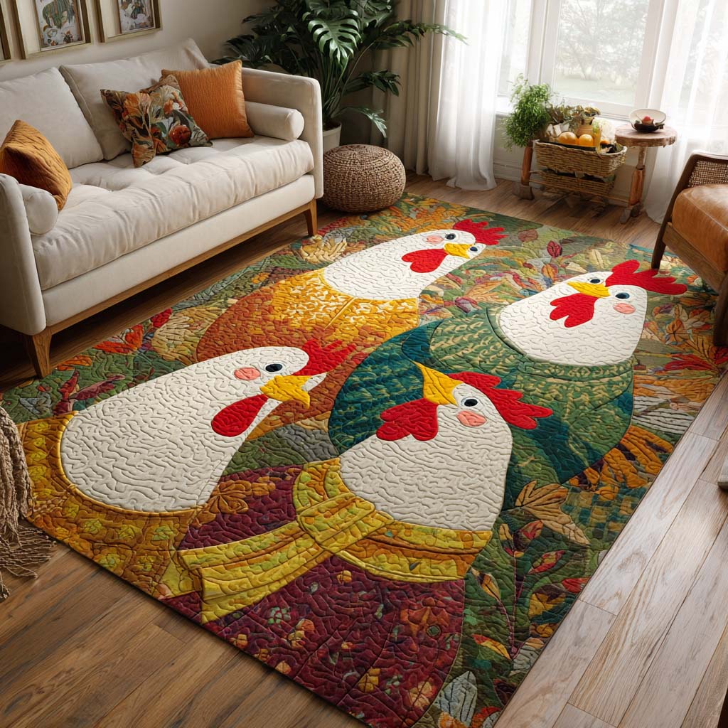 Autumn Roosters Area Rug - Non-Slip Washable 3D Print Rug for Living Room & BedroomTVC210852