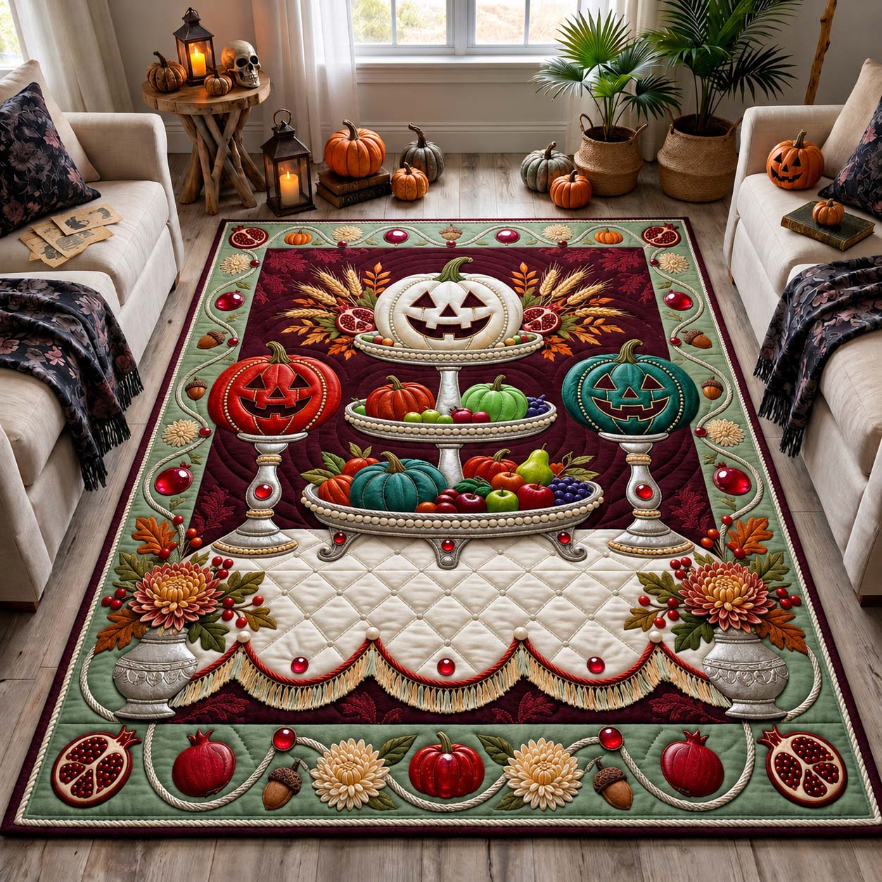 Autumn Tiered Feast Area Rug - Non-Slip Washable 3D Print Rug for Living Room & BedroomTVC210868