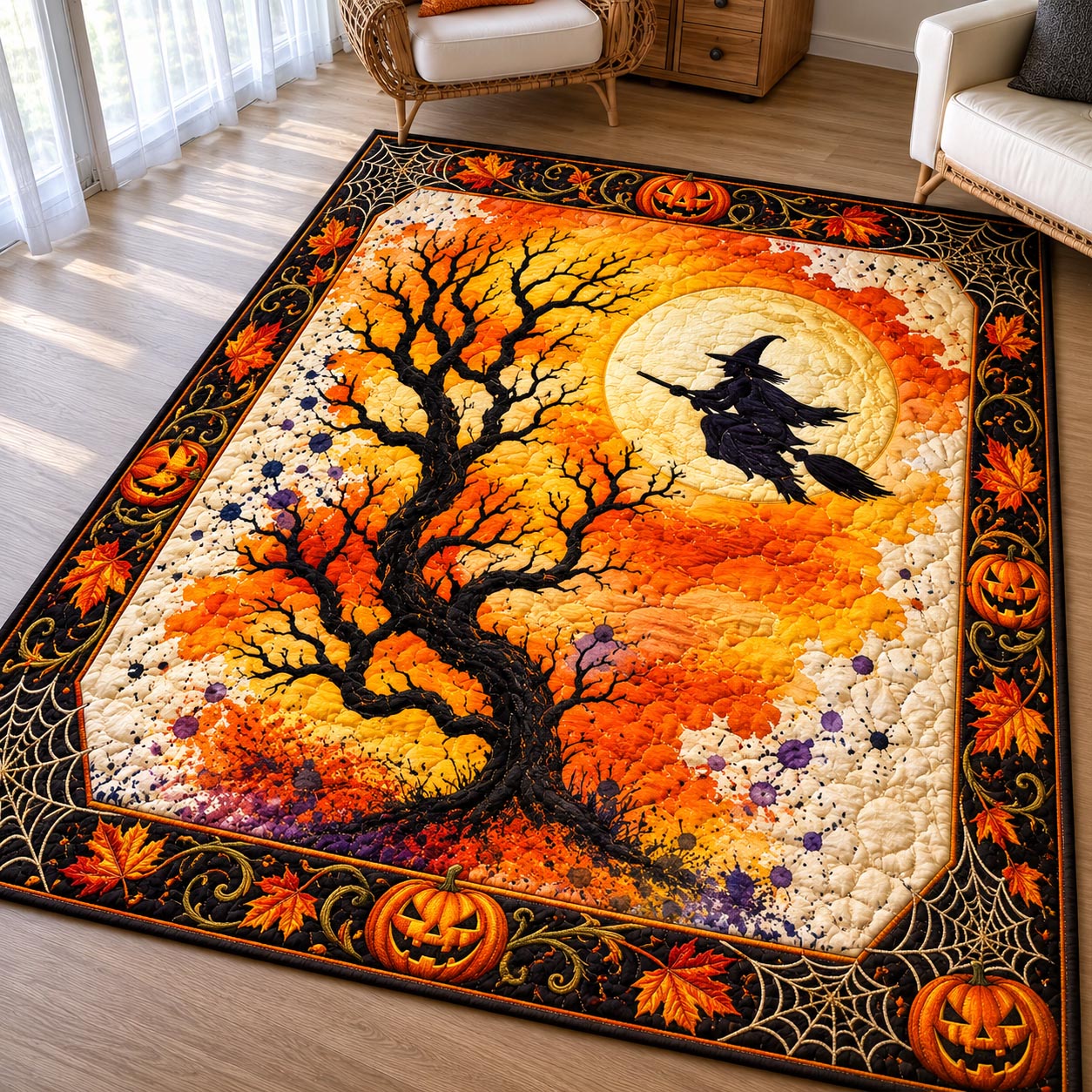 Autumn Tree Witch Sunset Area Rug - Non-Slip Washable 3D Print Rug for Living Room & BedroomTVC210859