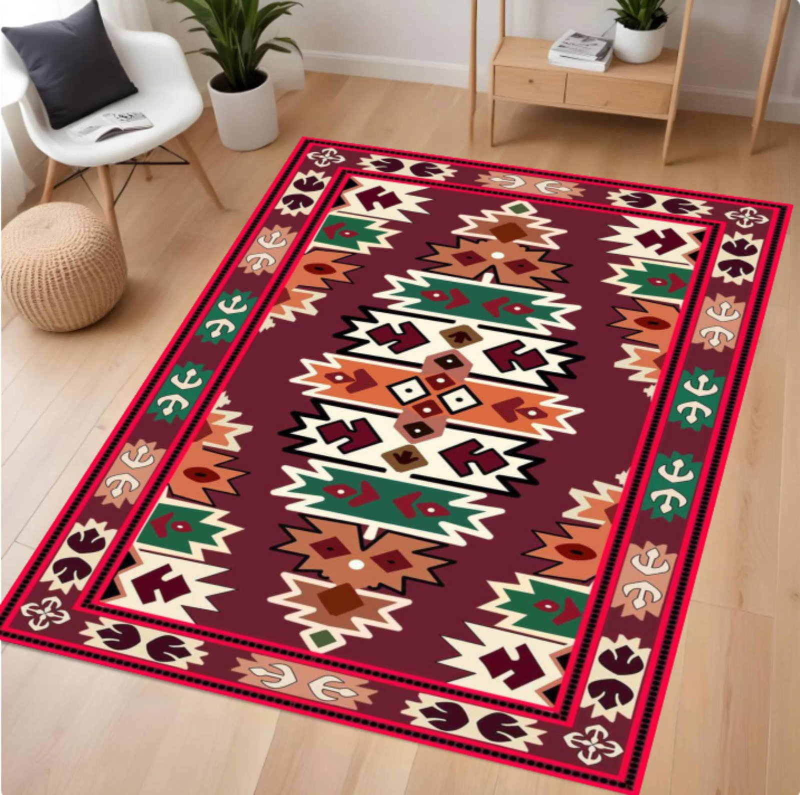 Aztec Tribal Rug Washable Boho Rug Non-slip Rug Southwestern GeometricTVC1708359