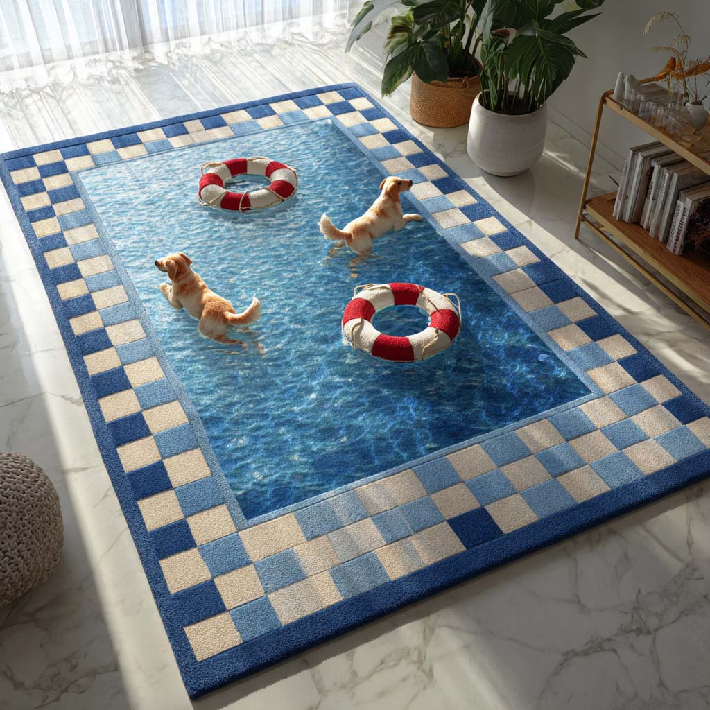 Azure Golden Retriever Area Rug - Non-Slip Washable 3D Print Rug for Living Room & BedroomTVC210870