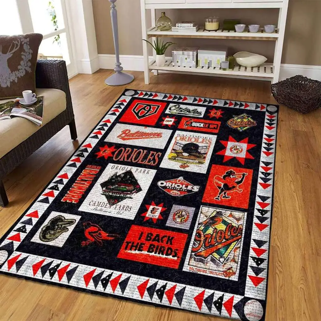 Baltimore Orioles Rug - Area for Living Room Decor Black and Red