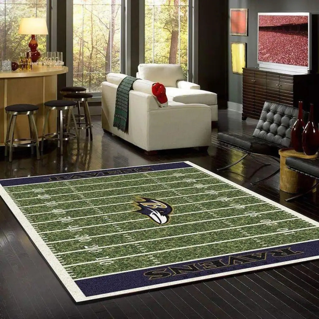 Baltimore Ravens Rug - Football Field for Living Room Green and Purple