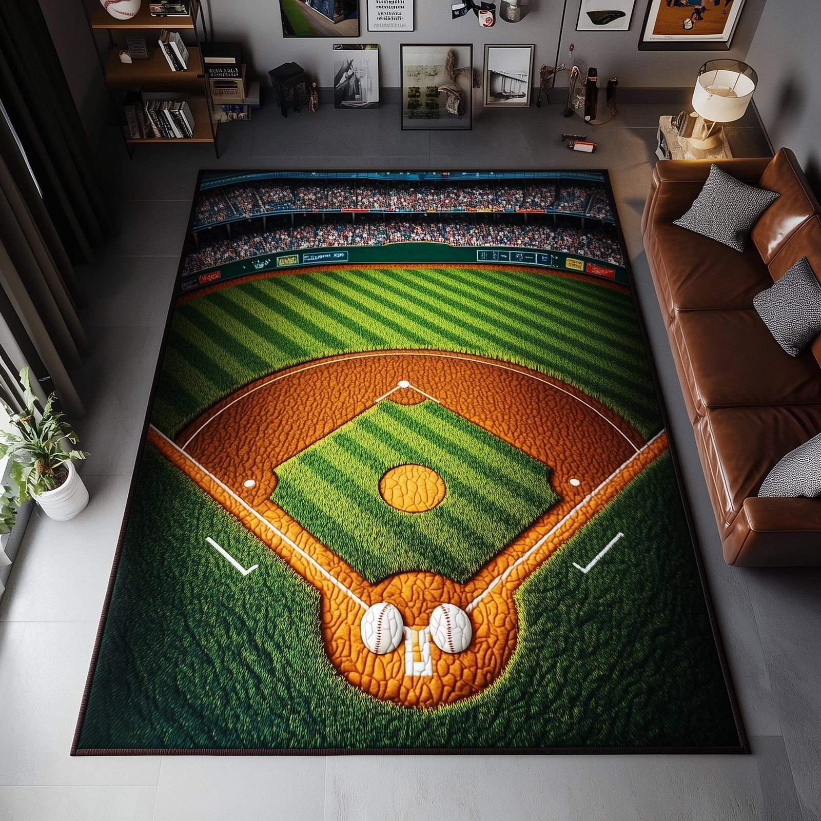 Baseball Field Area Rug - Non-Slip Washable 3D Print Rug for Living Room & BedroomTVC2108152