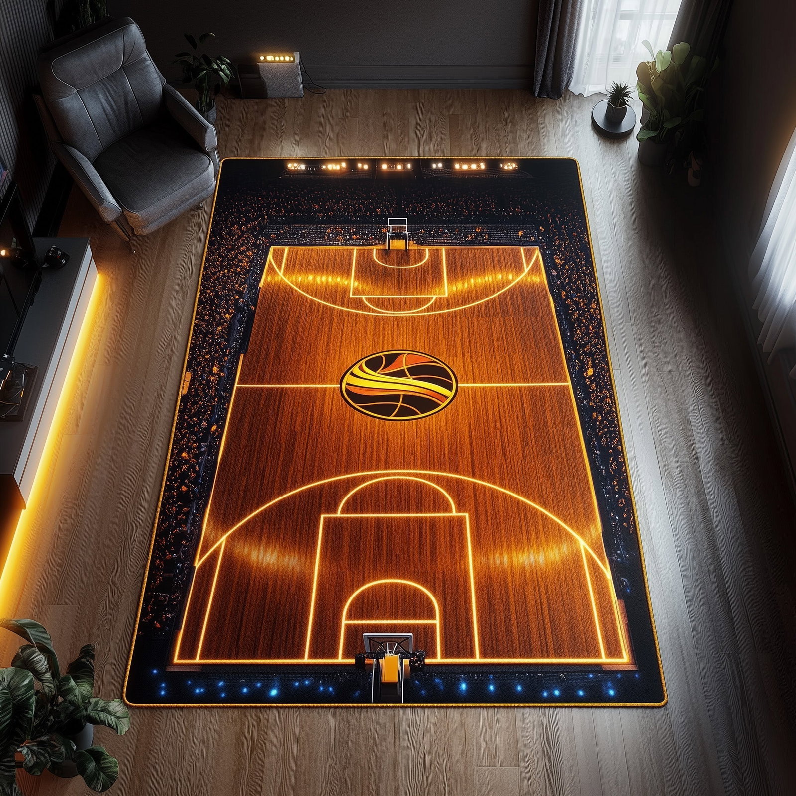 Basketball Court Area Rug - Non-Slip Washable 3D Print Rug for Living Room & BedroomTVC2108152
