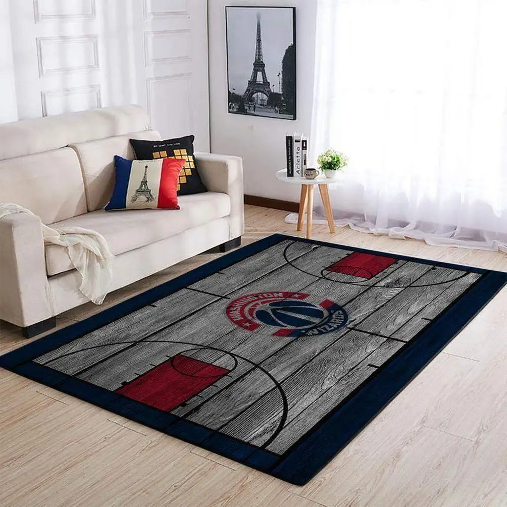 Basketball Court Rug for Modern Living Room Decor Black and Yellow