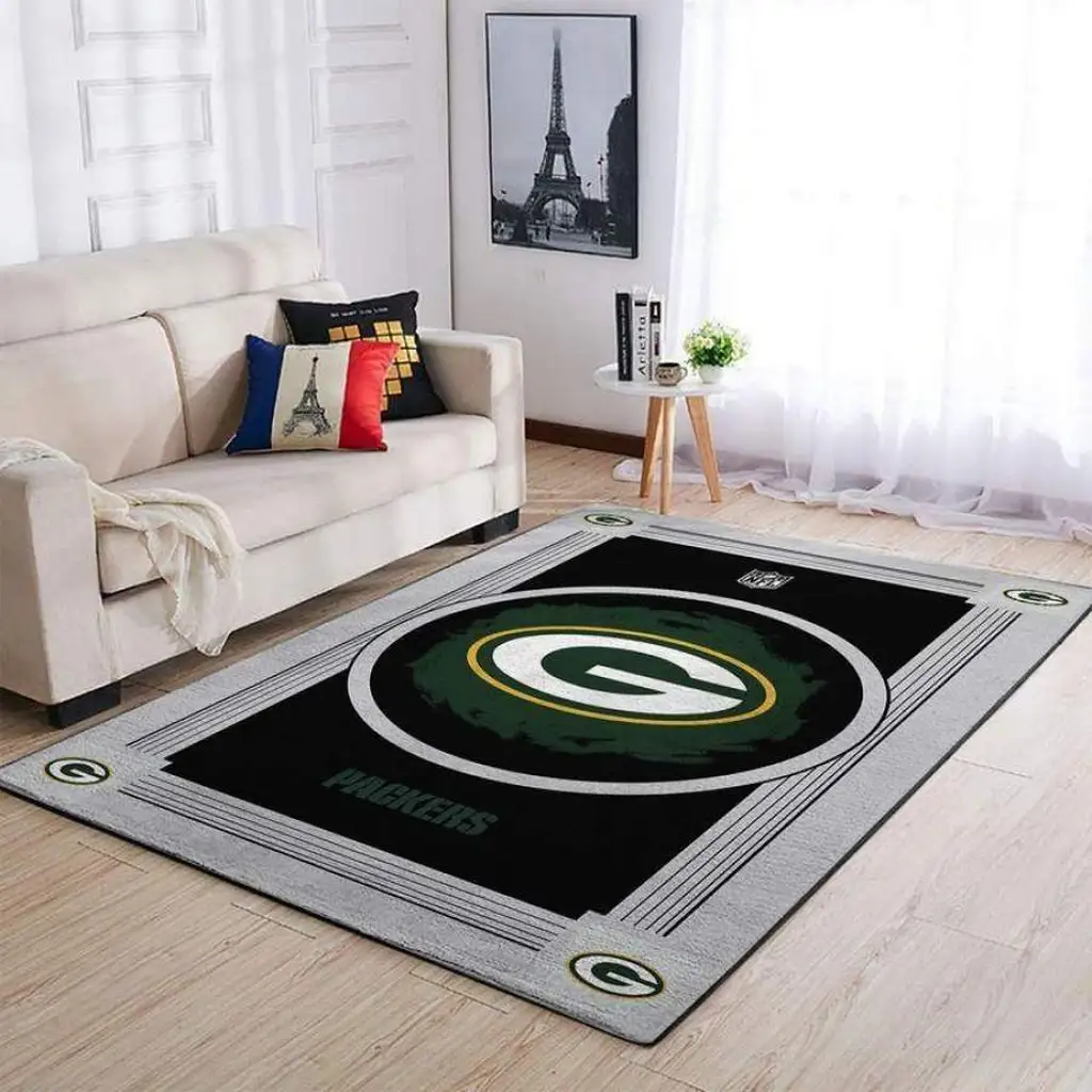 Bay Packers Rug - NFL Logo Area for Living Room Black and Gray