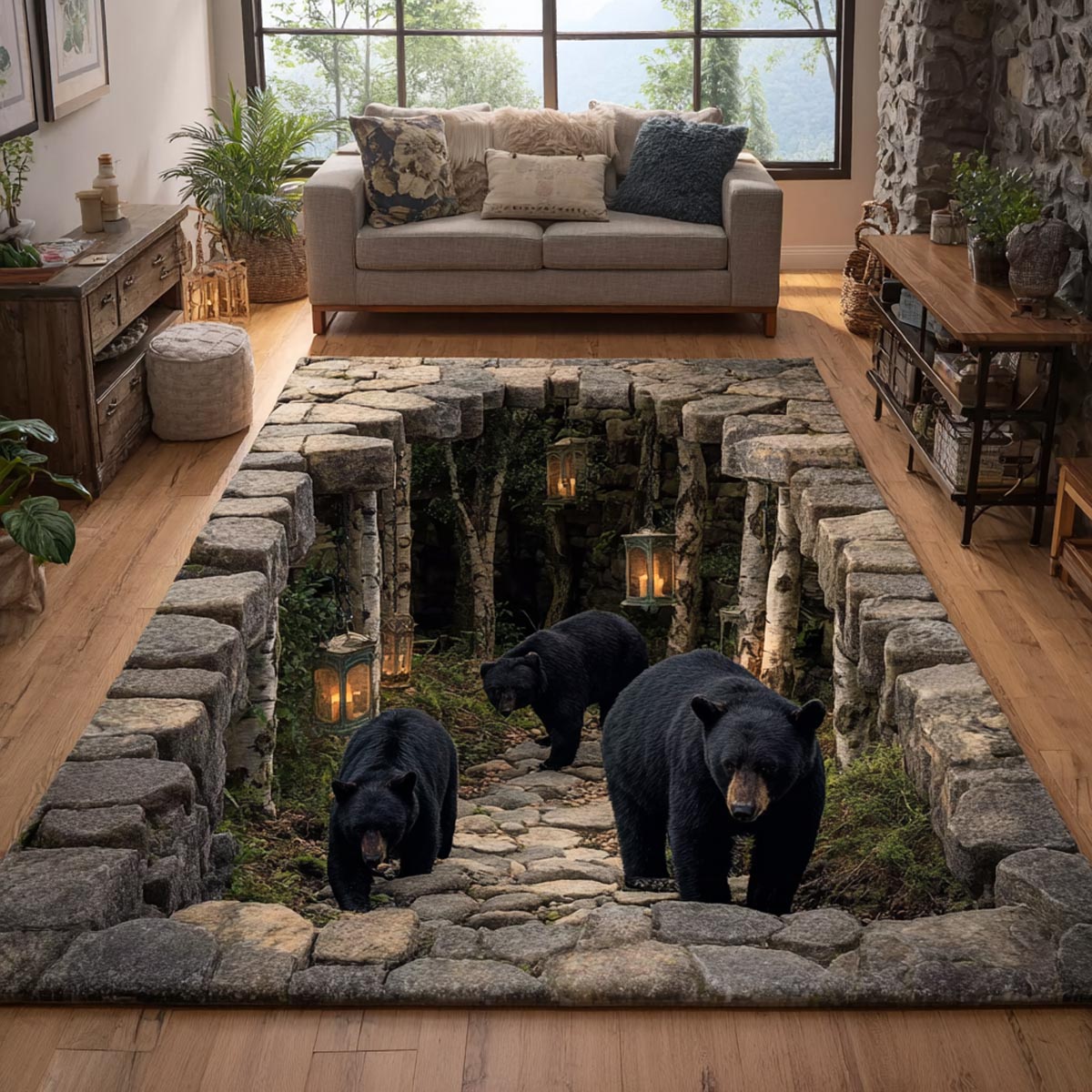 Black Bear Area Rug - Non-Slip Washable 3D Print Rug for Living Room & BedroomTVC210873
