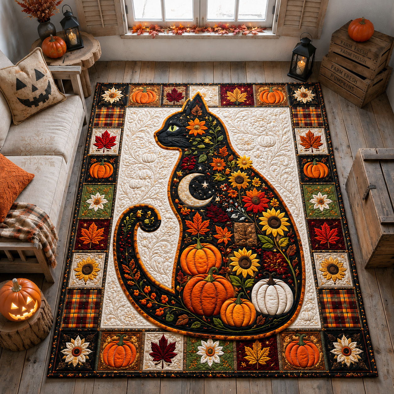 Black Cat Autumn Moon Area Rug - Non-Slip Washable 3D Print Rug for Living Room & BedroomTVC2108907