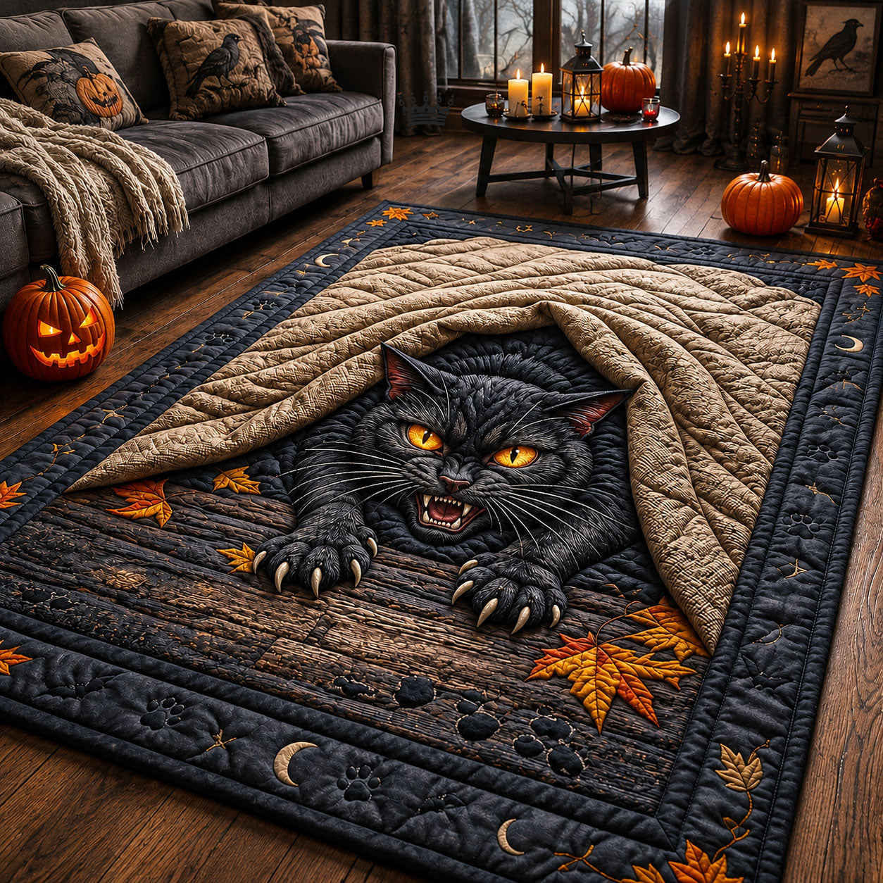 Black Cat Under Blanket Area Rug - Non-Slip Washable 3D Print Rug for Living Room & BedroomTVC210858