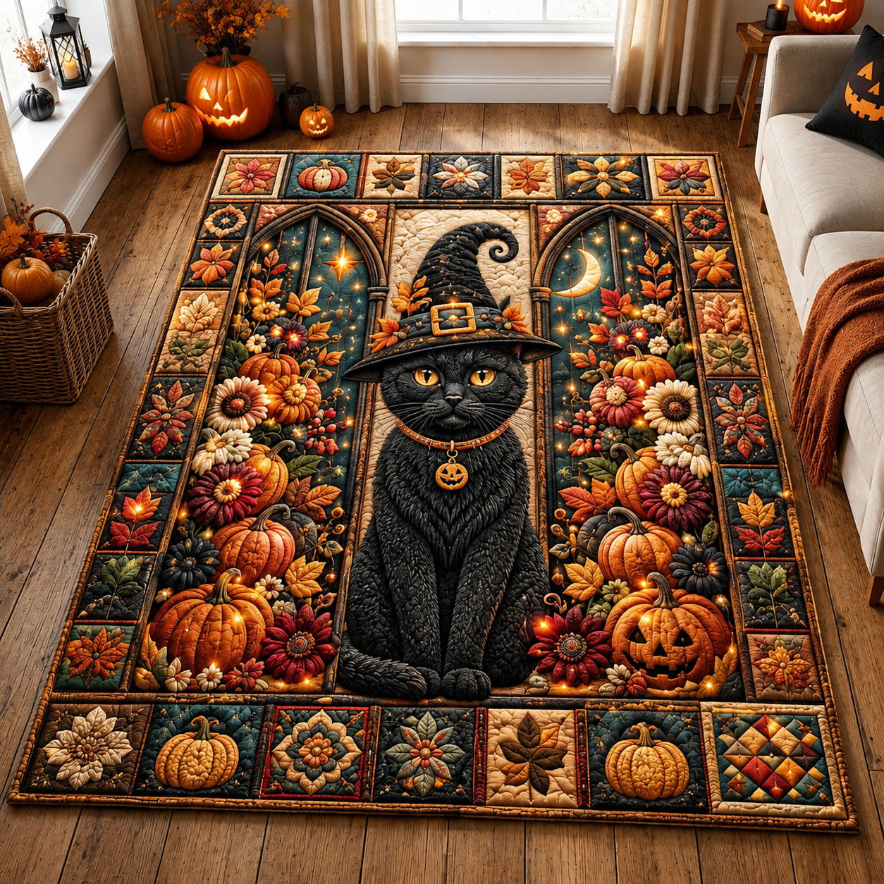 Black Cat Witch Garden Area Rug - Non-Slip Washable 3D Print Rug for Living Room & BedroomTVC2108908