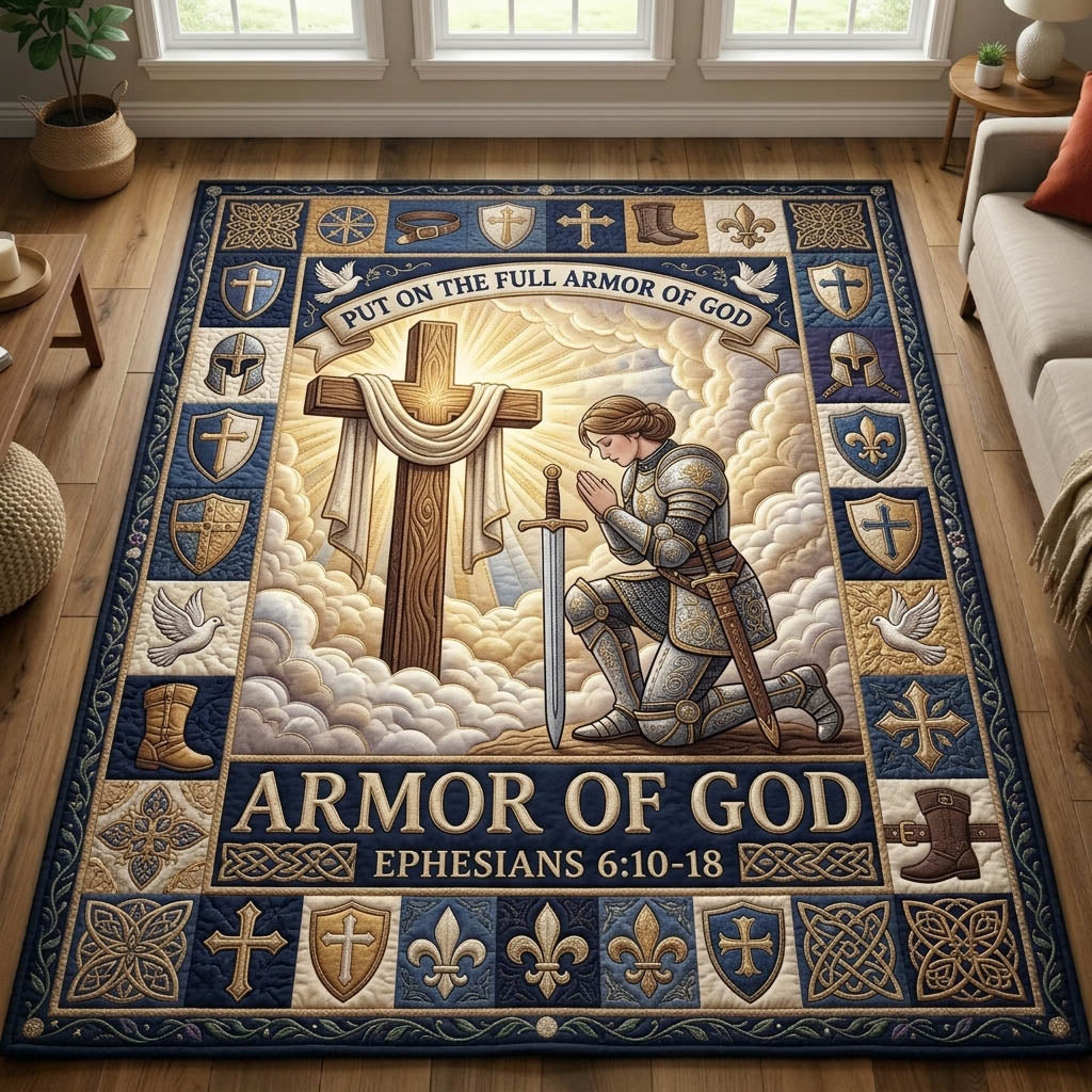 Blue Celtic Cross Prayer Area Rug - Non-Slip Washable 3D Print Rug for Living Room & BedroomTVC210860