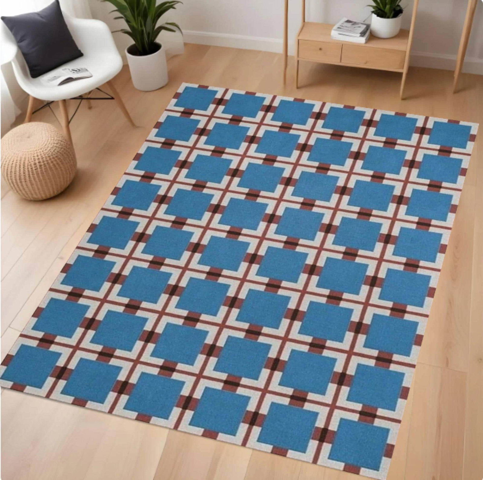 Blue Geometric Area Rug, Modern CarpetTVC1708390