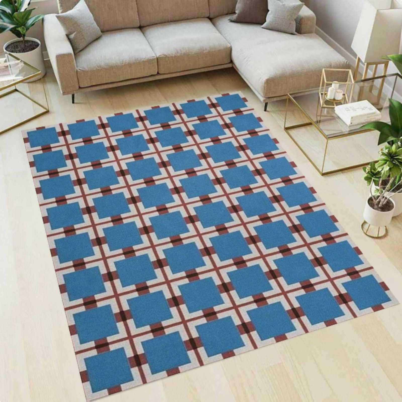 Blue Geometric Rug Washable Non-slip Modern RugTVC1708368