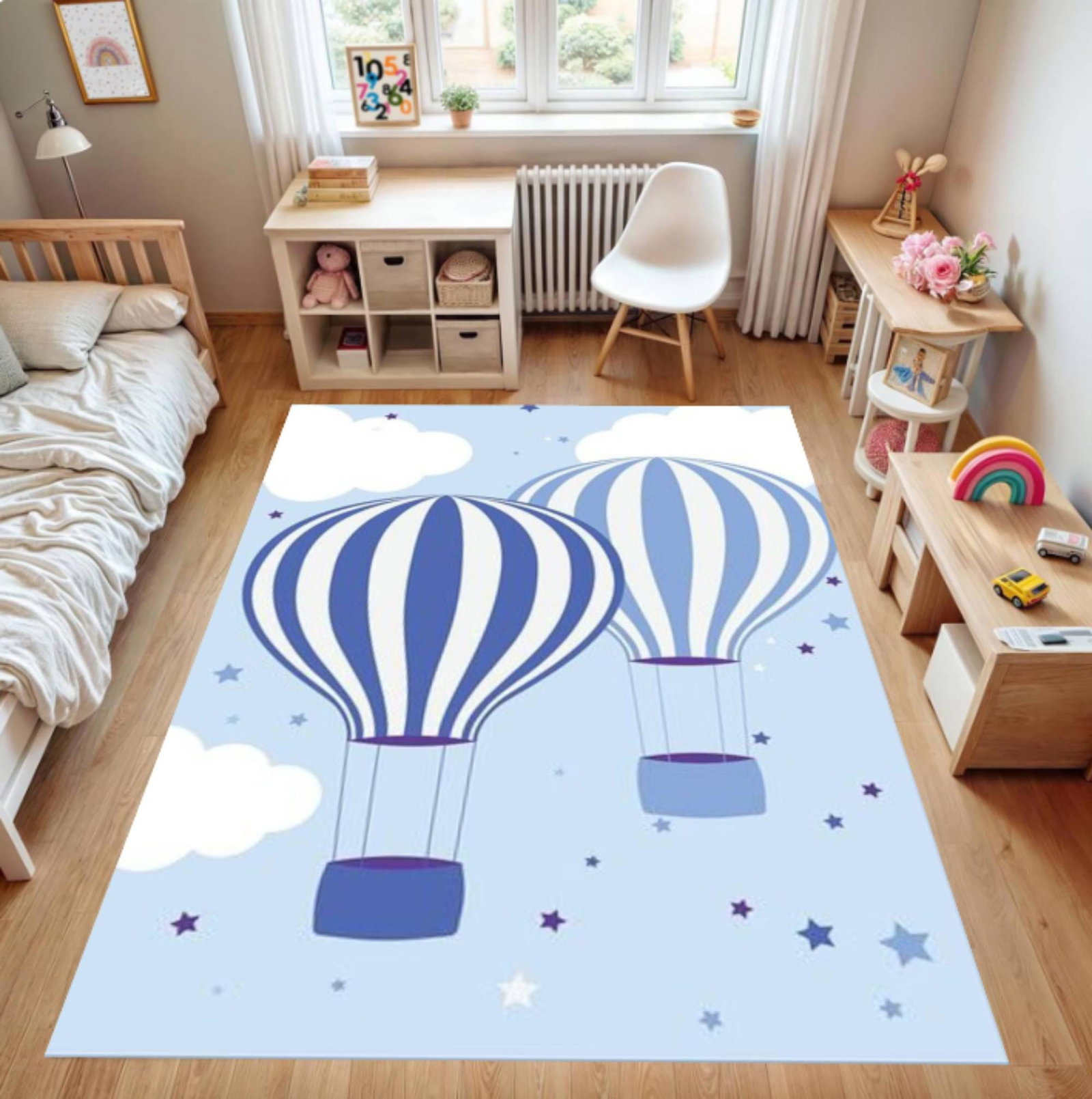 Blue Hot Air Balloons - Kids Room RugsTVC1708389