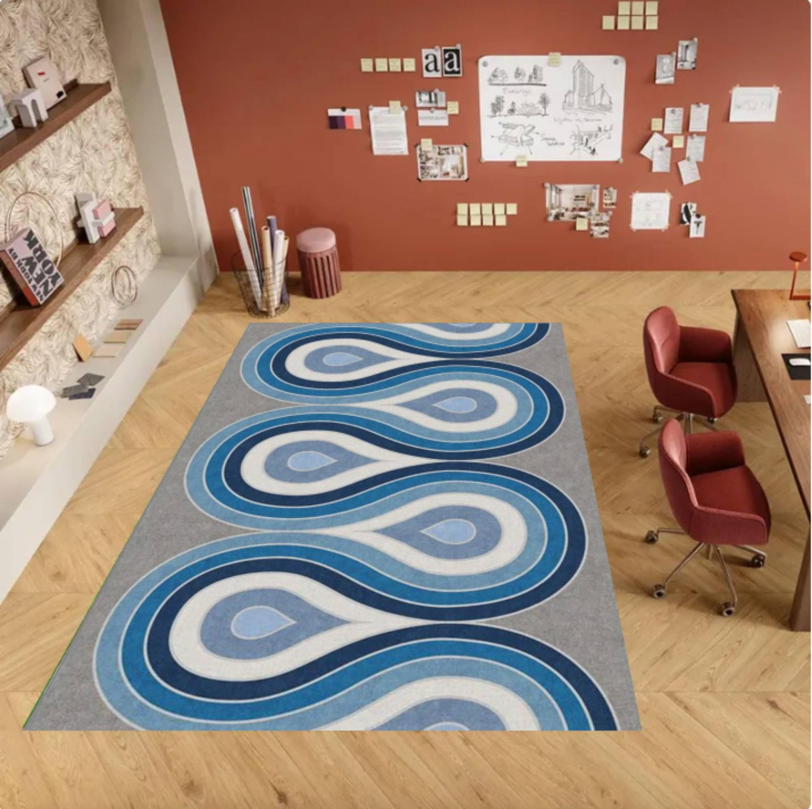 Blue Wave Abstract Rug, Scandinavian StyleTVC1708380