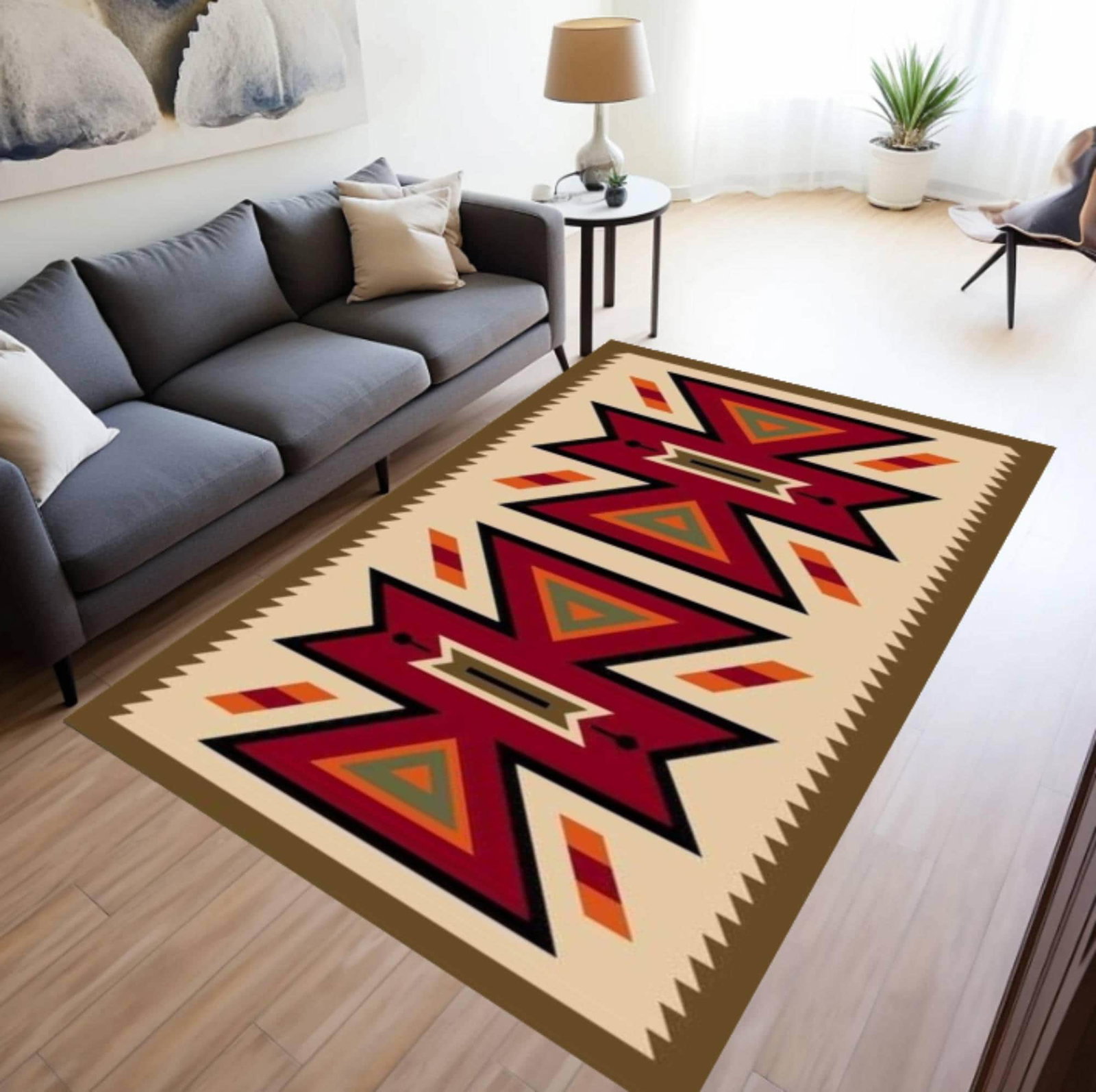 Boho Aztec Area Rug, Southwestern Geometric CarpetTVC1708388