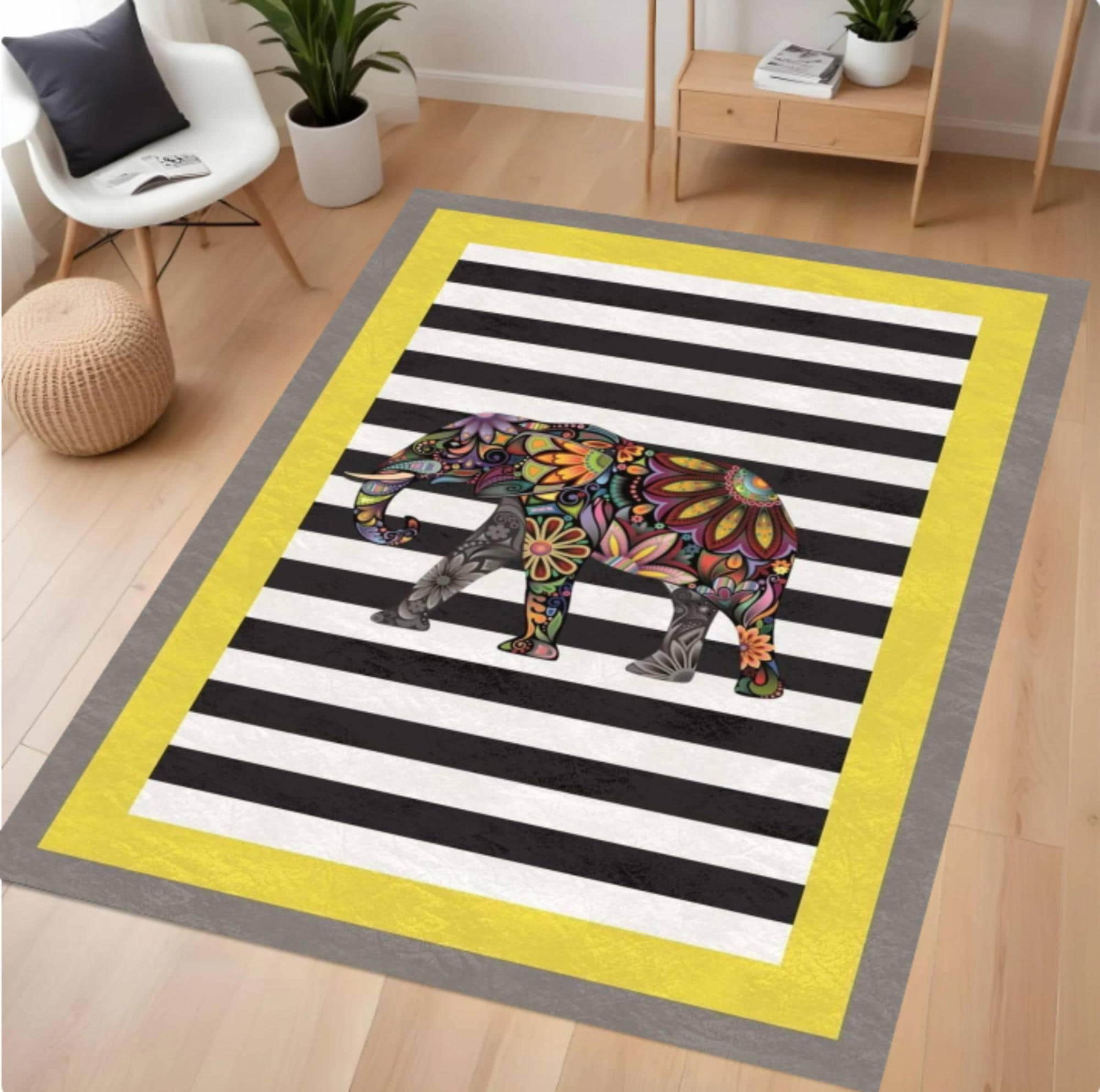 Boho Elephant Rug Colorful Floral Elephant Rug Modern Living RoomTVC1708358