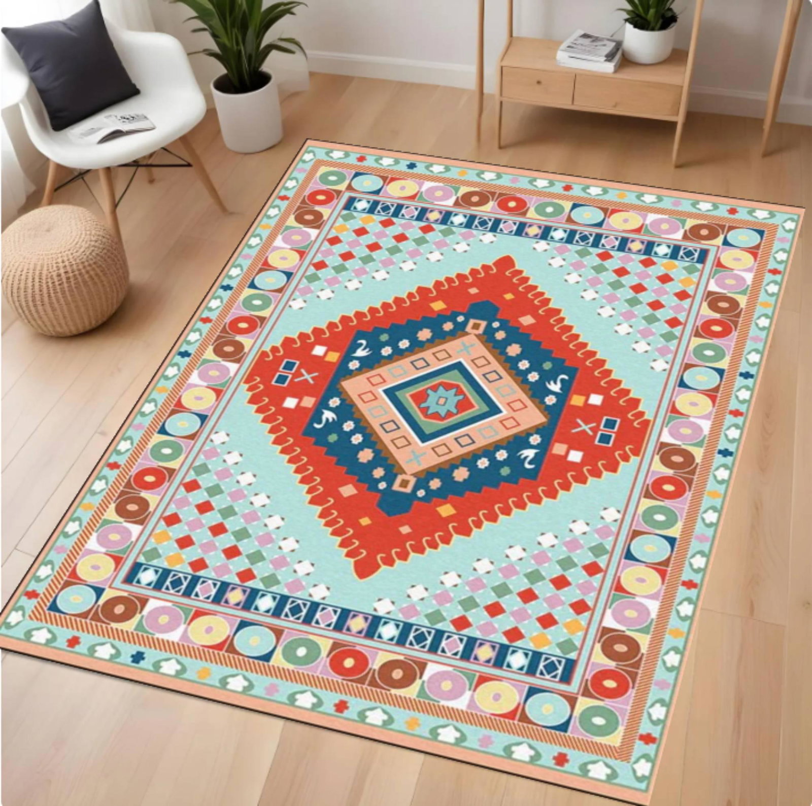 Boho Geometric Tribal Rug Colorful Moroccan Inspired Living Room DecorTVC1708355