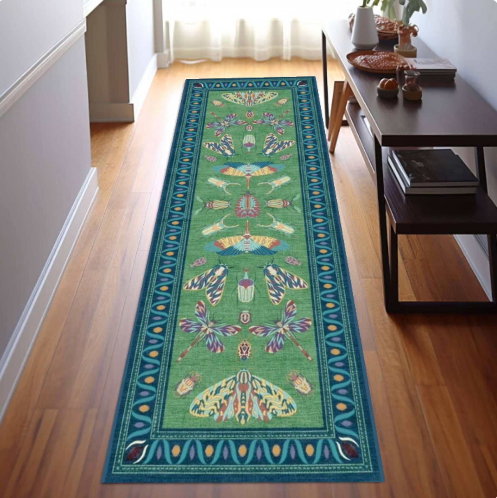 Boho Insect Runner Rug, Dragonfly Butterfly Hallway RunnerTVC1708397