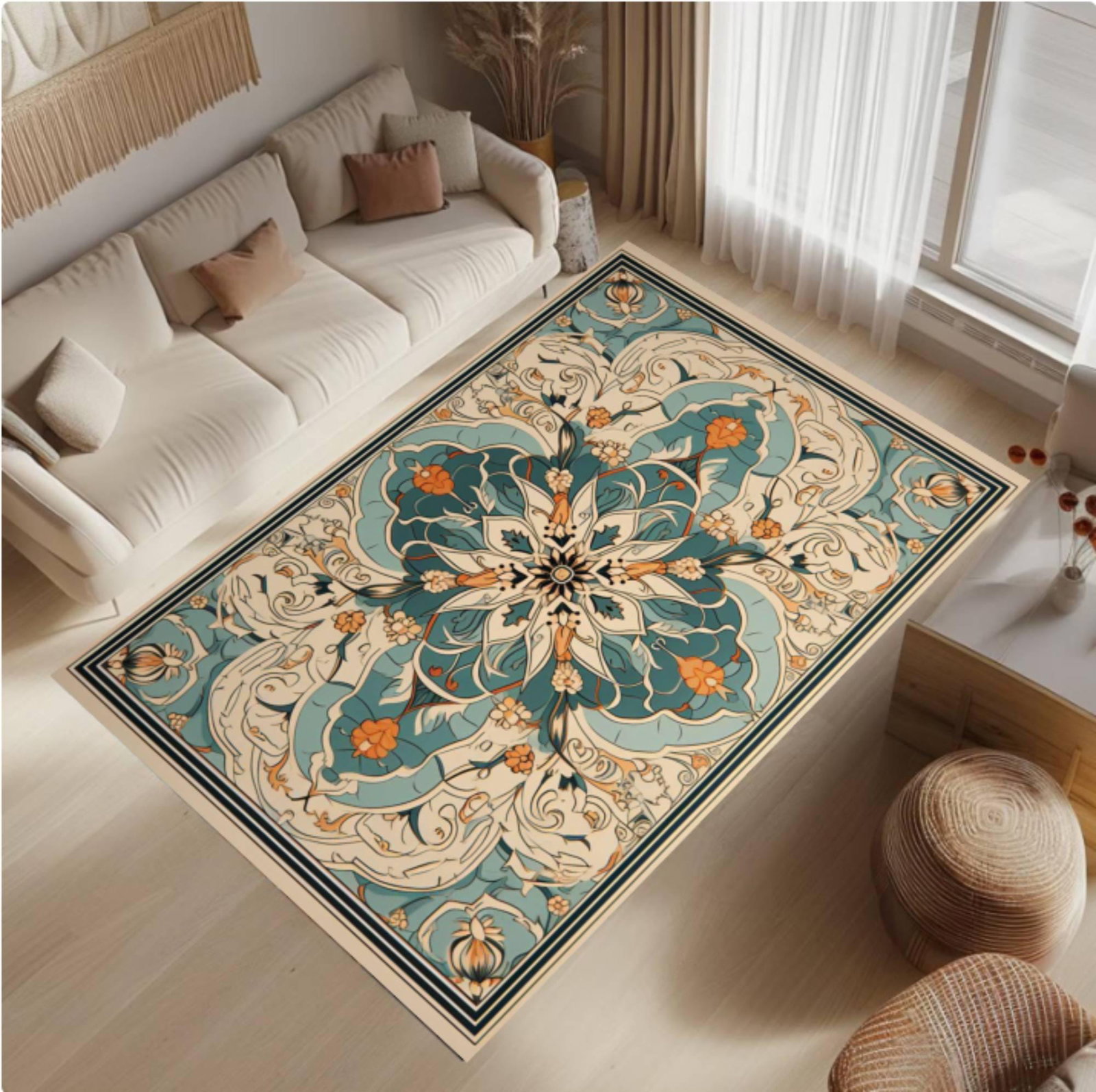 Boho Mandala Area Rug, Vintage Floral CarpetTVC1708389