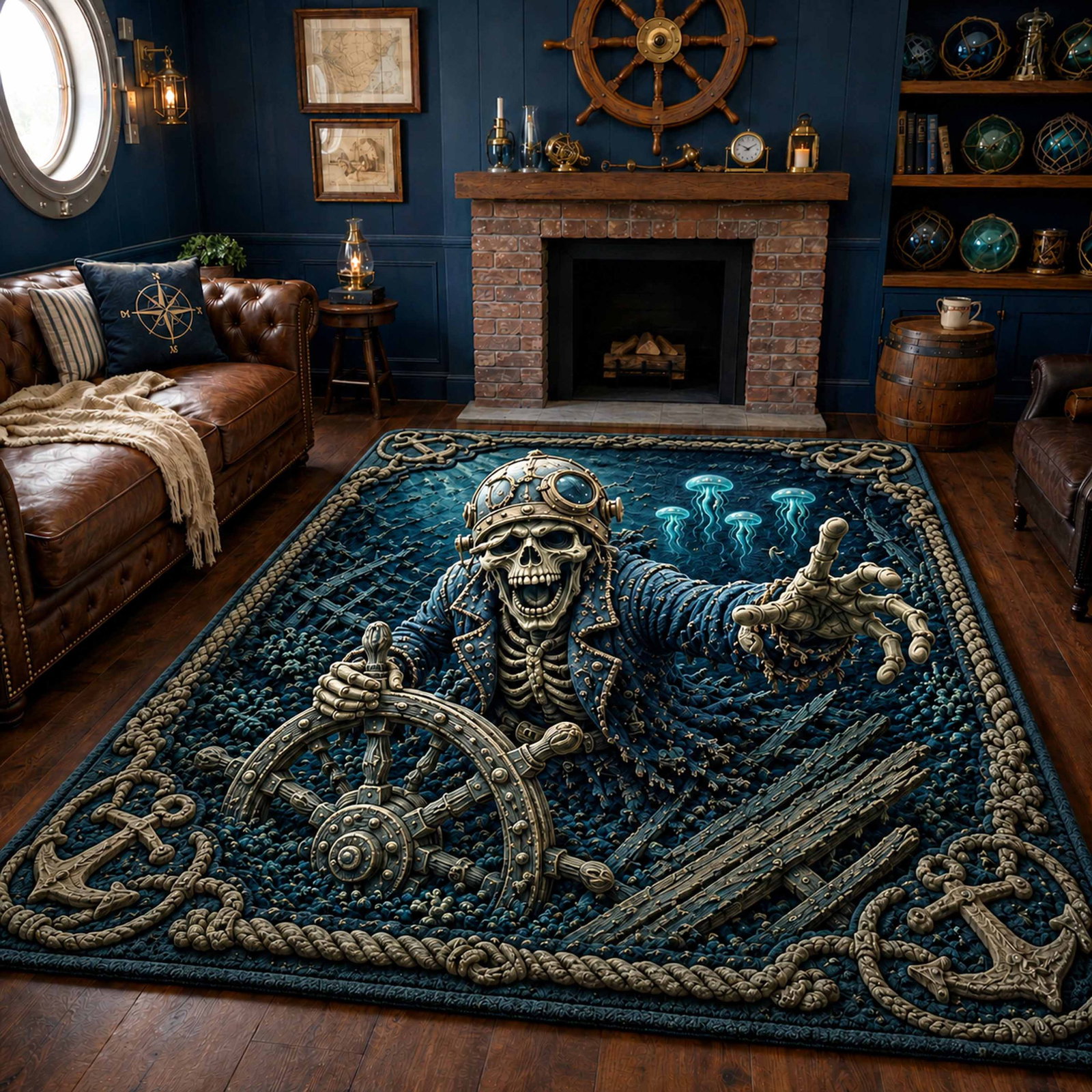 Bone Mariner Area Rug - Non-Slip Washable 3D Print Rug for Living Room & BedroomTVC210849