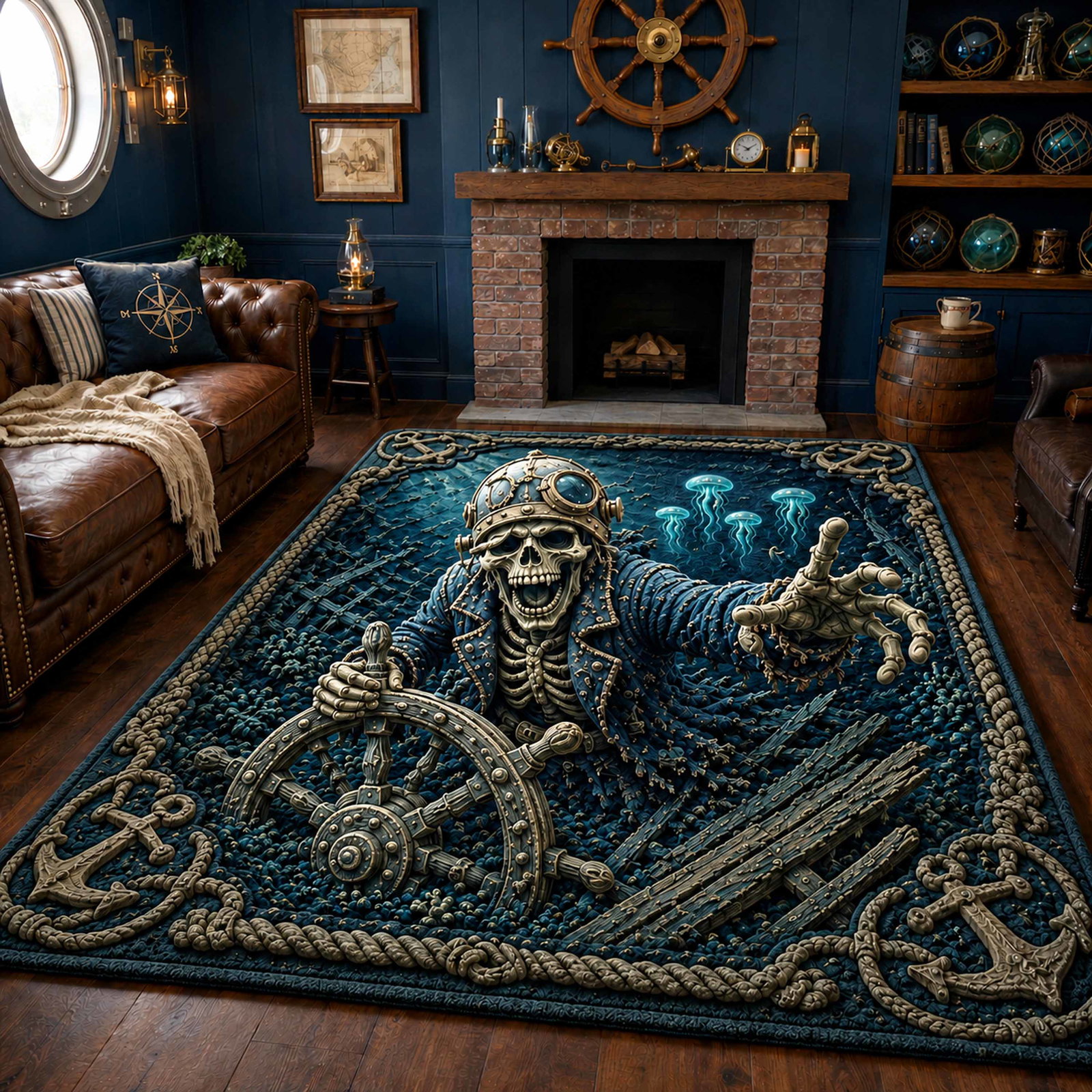 Bone Mariner Area Rug - Non-Slip Washable 3D Print Rug for Living Room & BedroomTVC210849