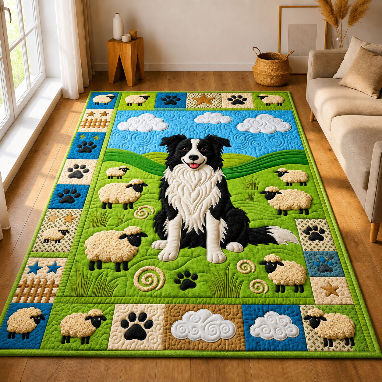 Border Collie And Sheep Area Rug - Non-Slip Washable 3D Print Rug for Living Room & BedroomTVC2108166