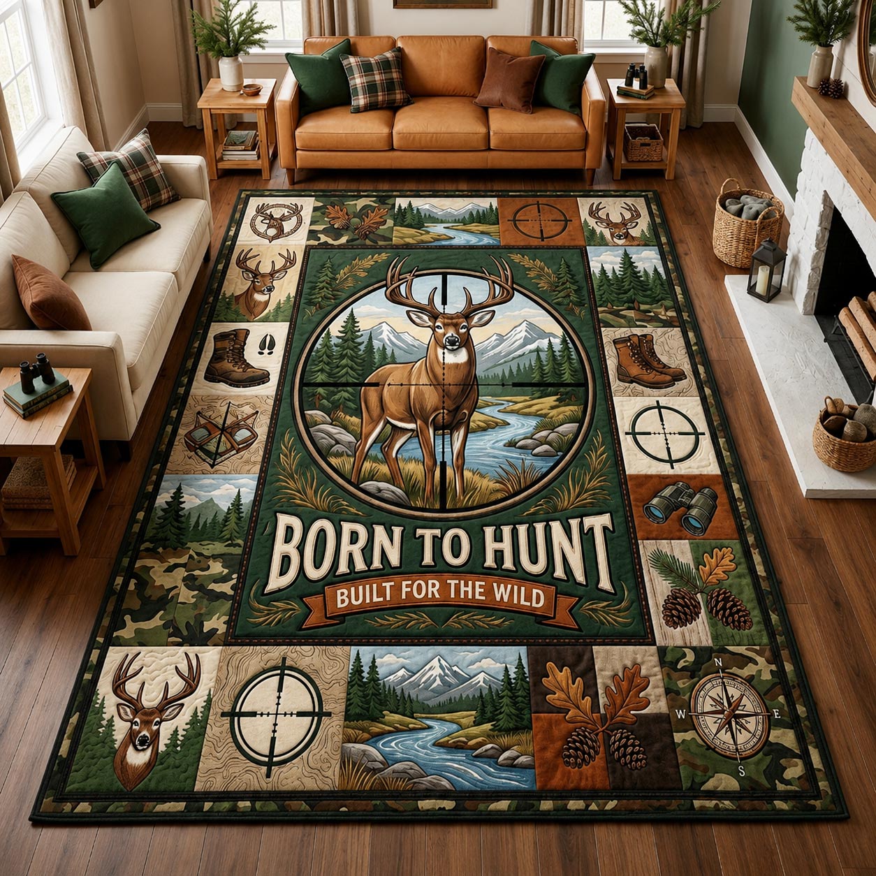 Born To Hunt Buck Area Rug - Non-Slip Washable 3D Print Rug for Living Room & BedroomTVC210864