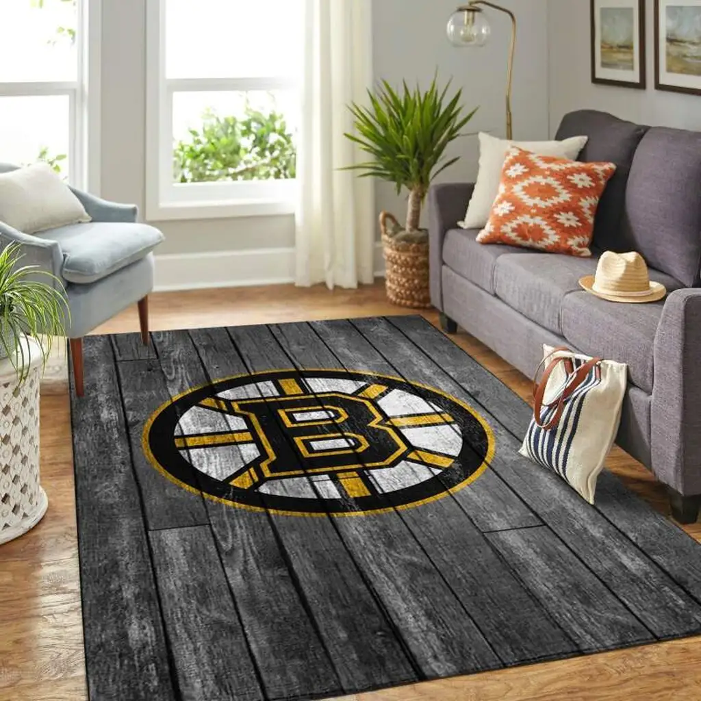 Boston Bruins Rug - Area for Living Room Decor Blue and Yellow