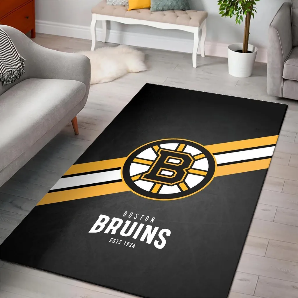 Boston Bruins Rug - Area for Living Room Decor Yellow and Gray