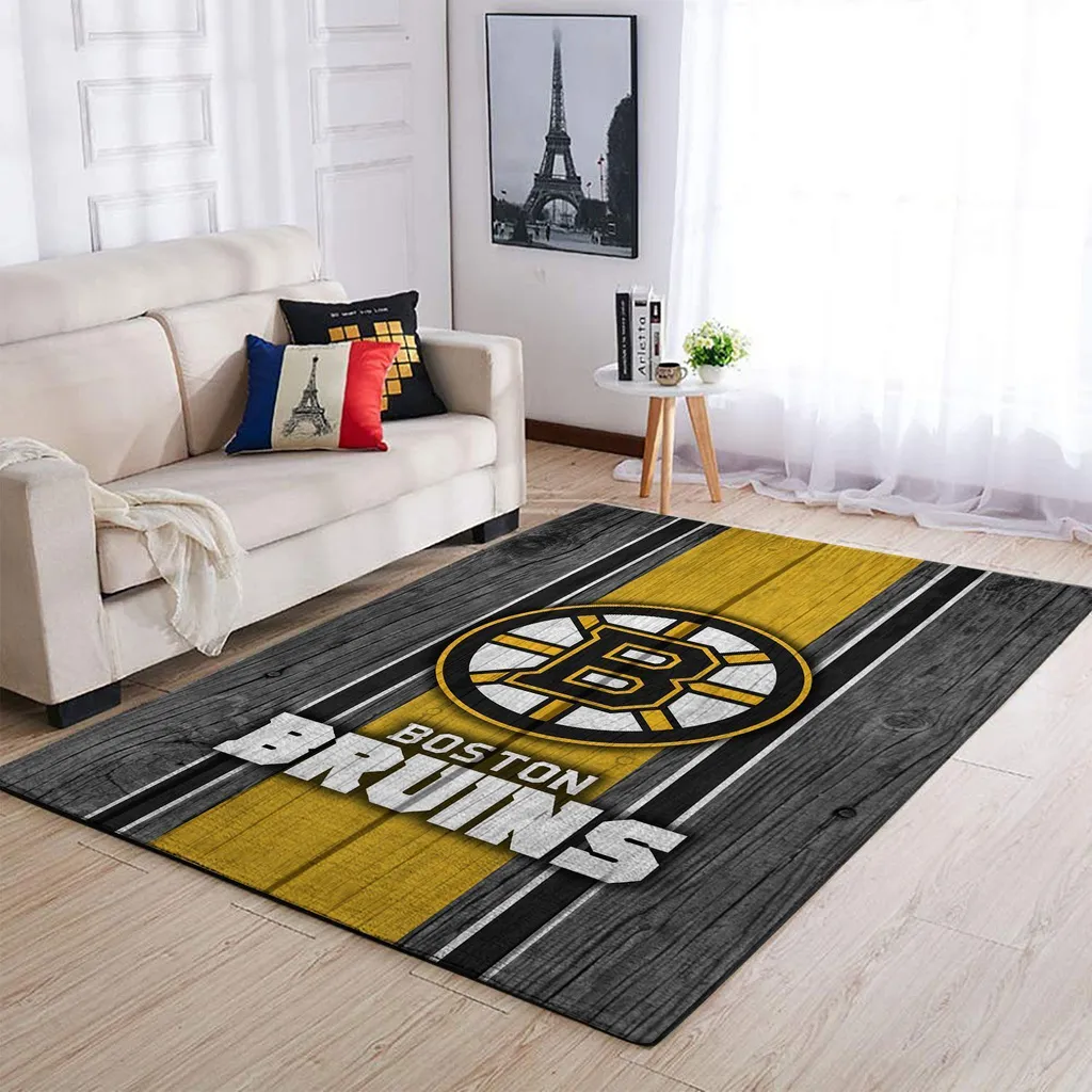 Boston Bruins Rug - Area Living Room Floor Decor Black and Yellow