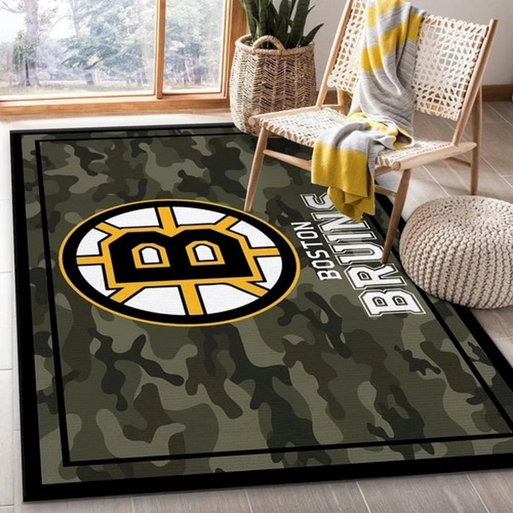 Boston Bruins Rug - Camo Area Perfect for Home Decor Black and Green