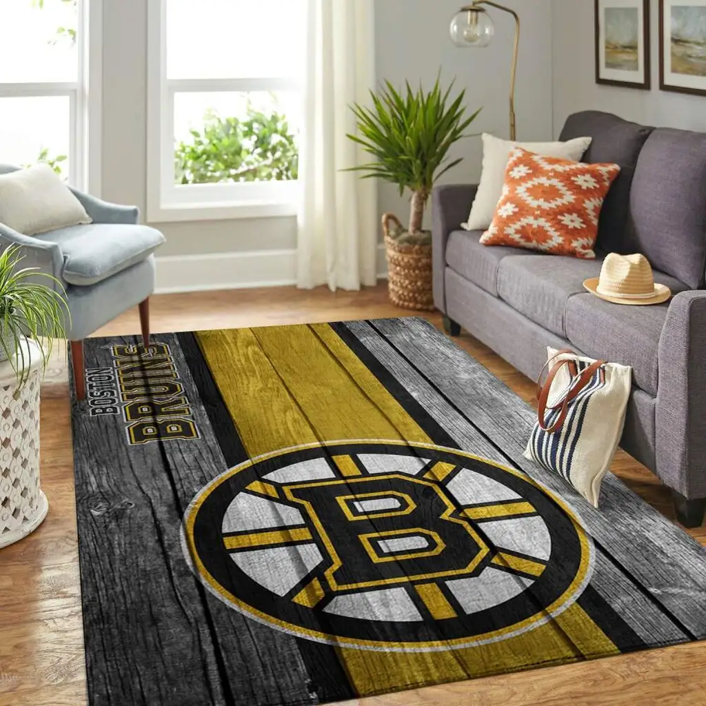 Boston Bruins Rug - Hockey Fan Area Carpet Black and Yellow
