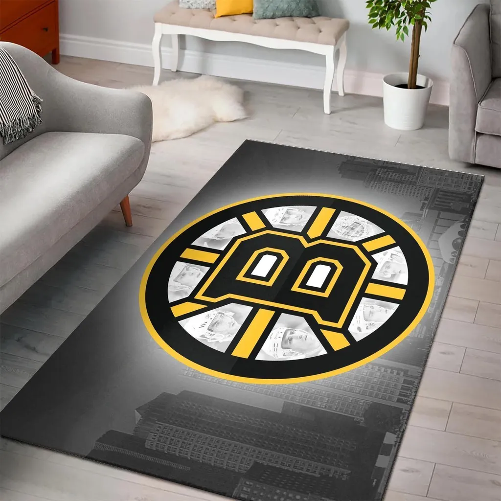Boston Bruins Rug - Hockey Team Logo Area for Fans Black and Yellow