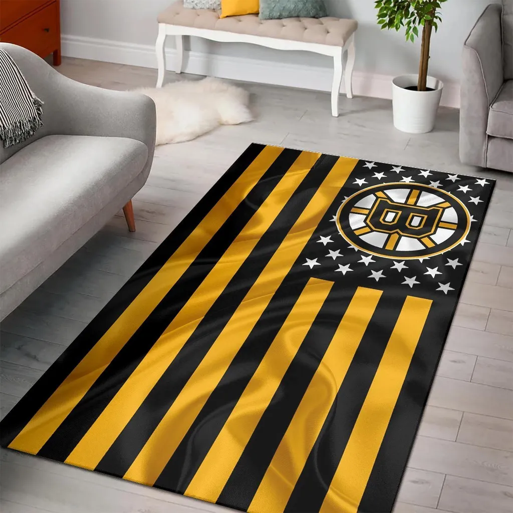 Boston Bruins Rug - Hockey Team Logo Area for Home Decor Black and Yellow