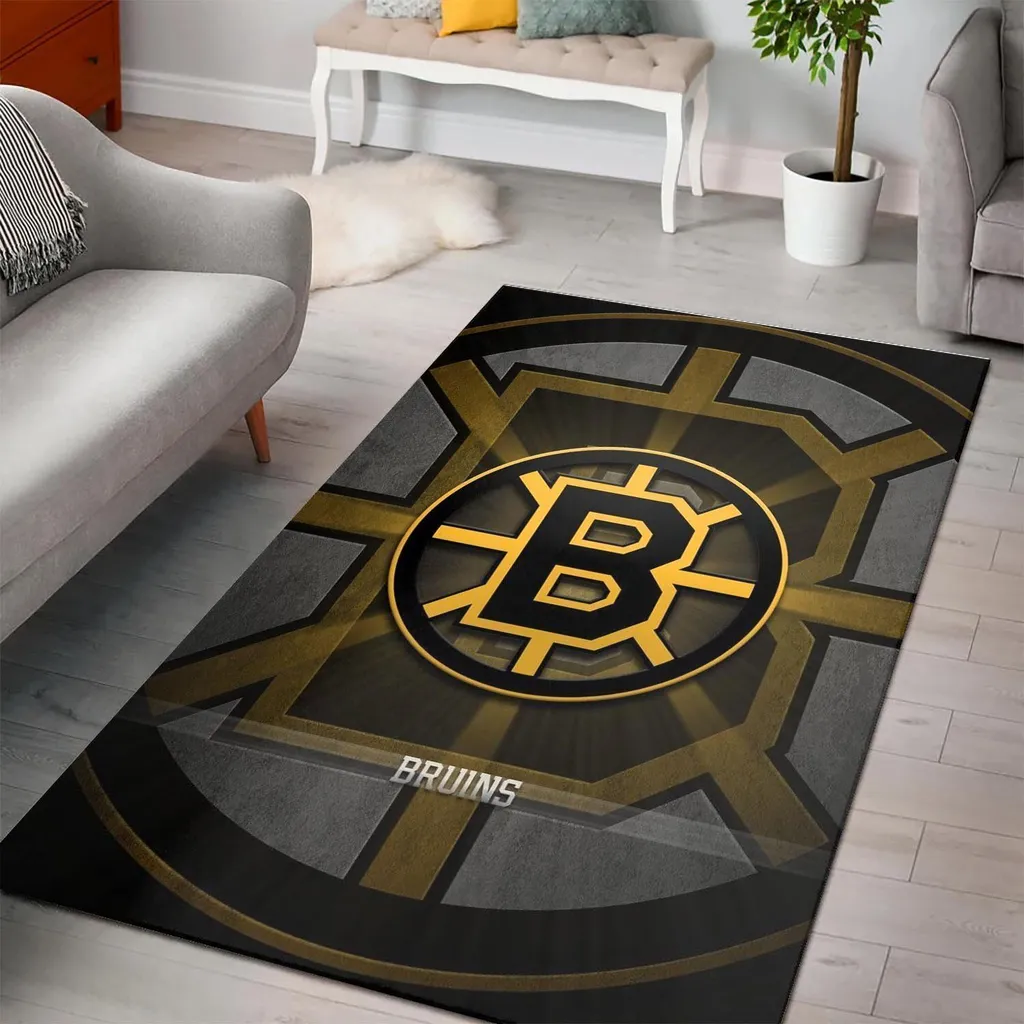 Boston Bruins Rug - Logo for Living Room Decor Black and Green