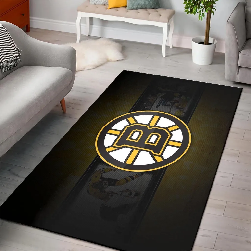 Boston Bruins Rug - Perfect for Living Room Decor Black and Yellow