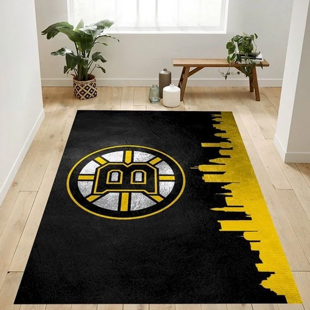 Boston Bruins Rug - Skyline Area for Home Decor Blue and Yellow