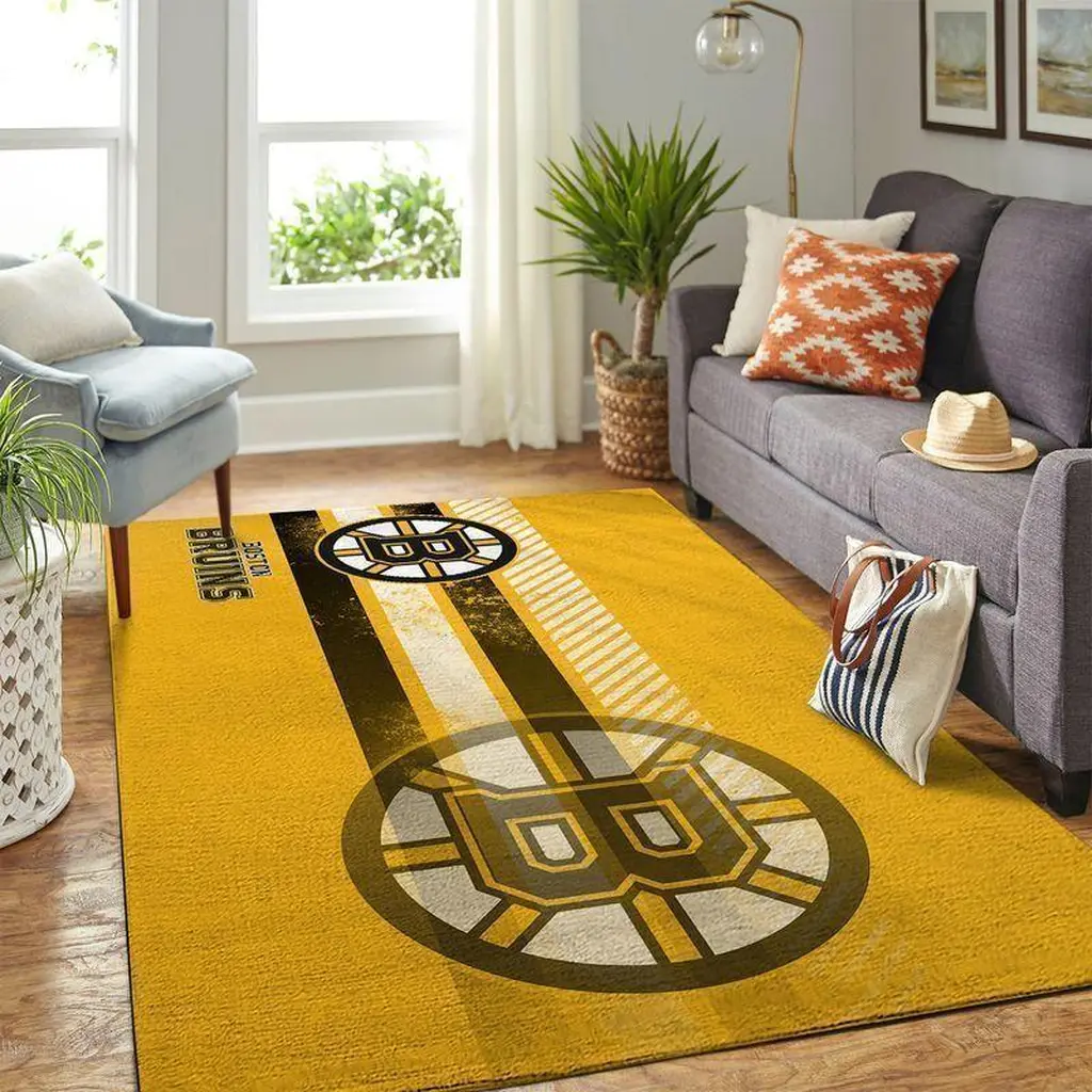 Boston Bruins Rug - Striped Area for Living Room Decor Black and Yellow